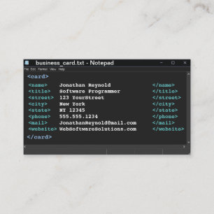 Dark Mode Notepad Coder Format Computer Programmer Business Card