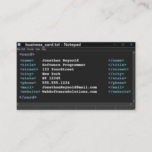 Customizable Dark Mode Notepad Coder Format Computer Programmer Business Card