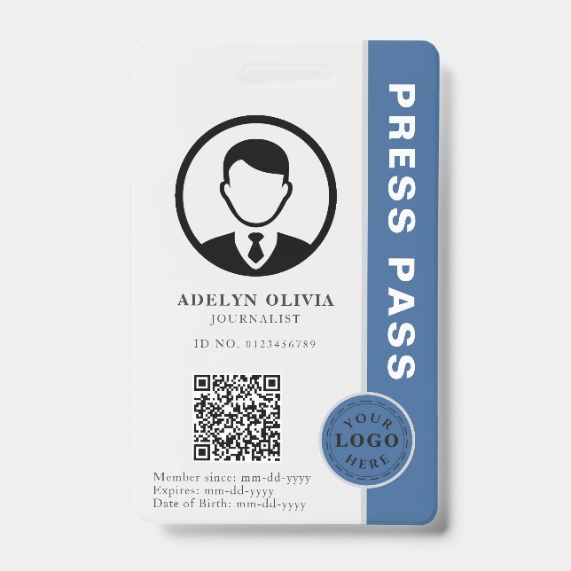 Dark Moderate Blue Press ID for Journalists Badge (Front)