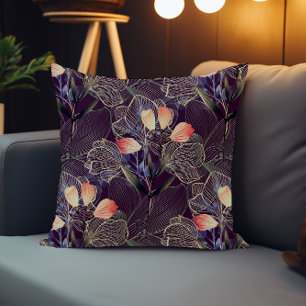 Dark Modern Elegant Boho Floral Dark Purple Throw Pillow