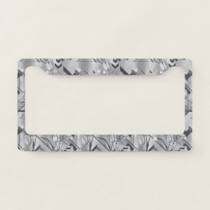 Dark Modern Geometric Tulip Line Art Pattern (2) License Plate Frame