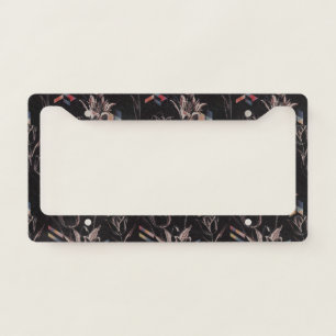 Dark Modern Geometric Tulip Line Art Pattern License Plate Frame