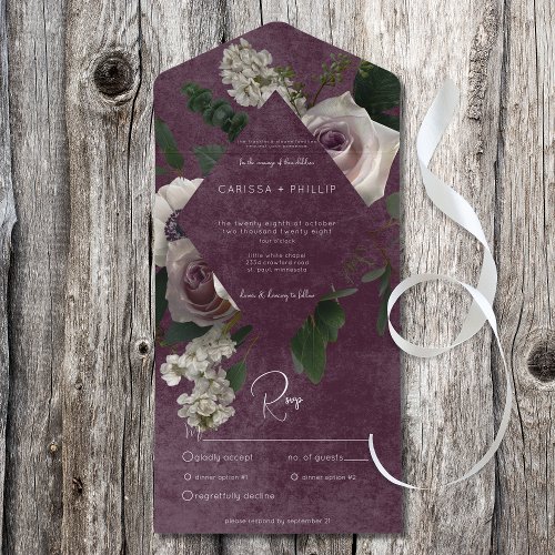 Dark Modern Pink  White Floral Wine Dinner All In One Invitation