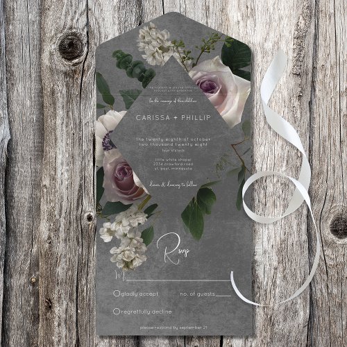 Dark Modern Pink  White Moody Floral No Dinner All In One Invitation