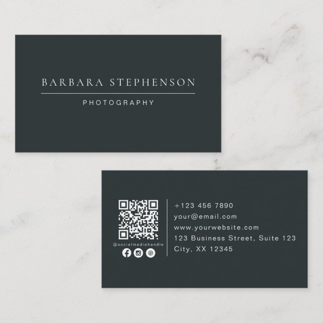 Dark modern, simple, qr code, photography business card (Front/Back)