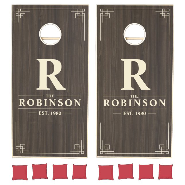 Dark Modern Wood Family Name & Initial Cornhole Set (Set)