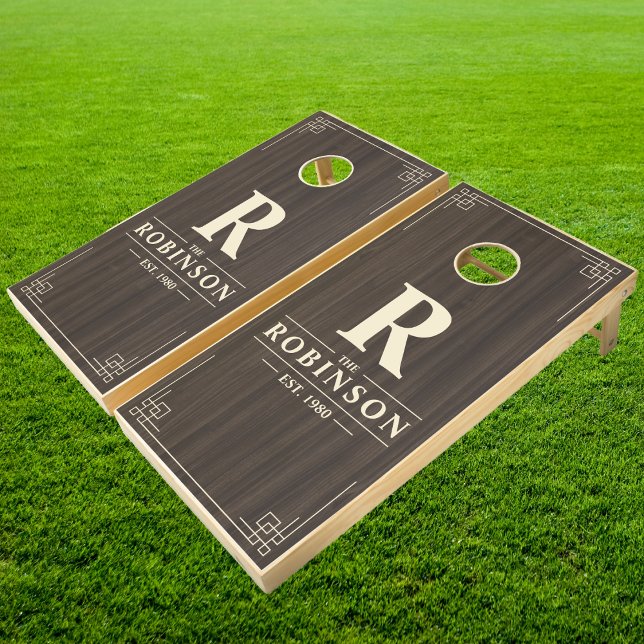 Dark Modern Wood Family Name & Initial Cornhole Set (Creator Uploaded)