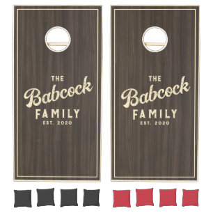 Dark Modern Wood Retro Family Name & Year Cornhole Set
