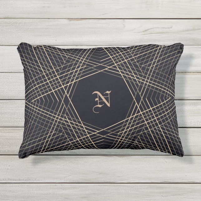  Dark Monogram Geometric Star Gothic Stylish Black Outdoor Pillow (Front)