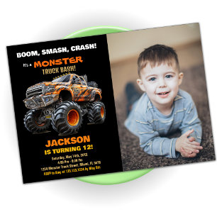 Dark Monster Truck Birthday Invitations photo