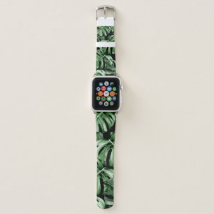 Dark Monstera: Tropical Watercolor Print. Apple Watch Band