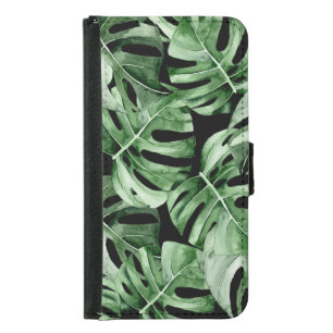 Dark Monstera: Tropical Watercolor Print. Samsung Galaxy S5 Wallet Case