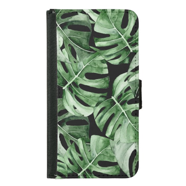 Dark Monstera: Tropical Watercolor Print. Samsung Galaxy Wallet Case (Front)