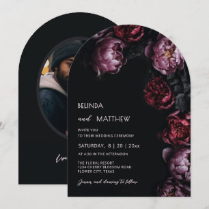 Dark Moody 3D Flowers Casual Wedding Invitation