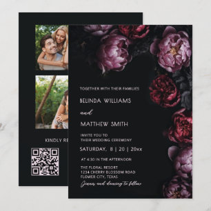 Dark Moody 3D Flowers Wedding Invitation