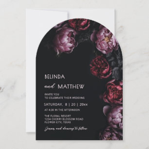 Dark Moody 3D Flowers Wedding Invitation