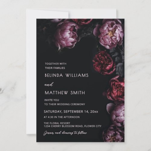 Dark Moody 3D Flowers Wedding Invitation