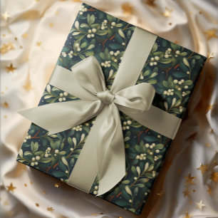 Dark Moody American Mistletoe Winter Holiday Wrapping Paper