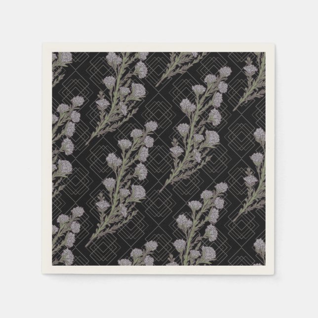Dark & Moody Art Nouveau Lavender Floral Napkins (Front)