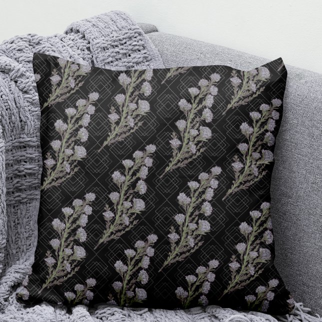 Dark & Moody Art Nouveau Lavender Floral Throw Pillow (Creator Uploaded)