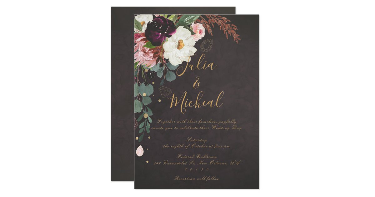 Dark Moody Autumn Floral Wedding Invitation Zazzle Com