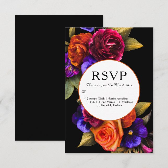 Dark Moody Autumn Floral Wedding RSVP  (Front/Back)