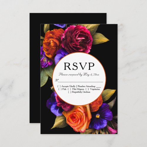 Dark Moody Autumn Floral Wedding RSVP 