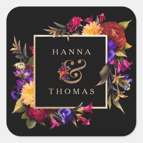 Dark Moody Autumn Floral Wedding Thank You Square Sticker