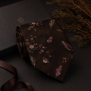 Dark Moody Autumn Lily Seamless Pattern Neck Tie