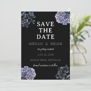 Dark Moody Black Floral Classic Typography Wedding Save The Date