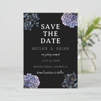 Dark Moody Black Floral Classic Typography Wedding Save The Date