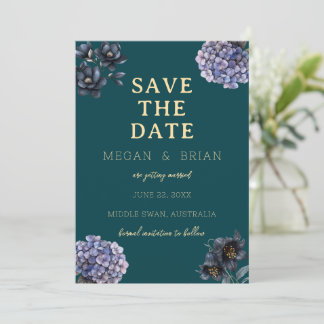 Dark Moody Black Floral Classic Typography Wedding Save The Date