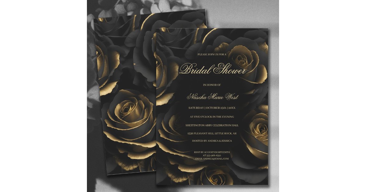 Dark Moody Black & Gold Roses Gothic Bridal Shower Invitation | Zazzle