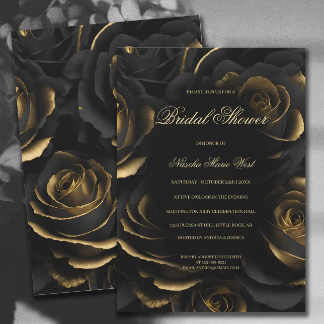 Dark Moody Black & Gold Roses Gothic Bridal Shower Invitation | Zazzle