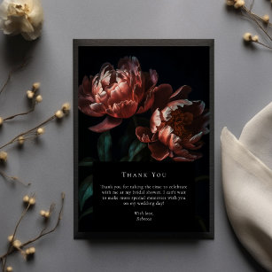 Dark Moody Black Gothic Florals Bridal Shower Thank You Card