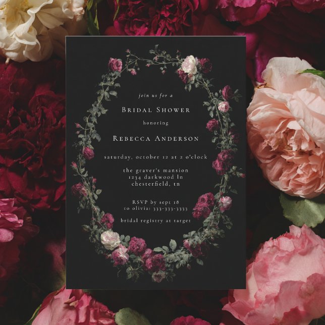 Dark Moody Black Gothic Red Roses Bridal Shower Invitation (Creator Uploaded)