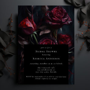 Dark Moody Black Gothic Red Roses Bridal Shower Invitation