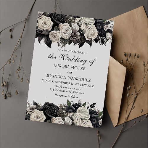 Dark Moody Black Gothic Roses Wedding Invitation