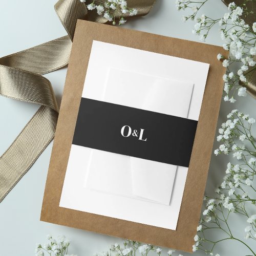 Dark Moody Black Minimalist Monogram Invitation Belly Band