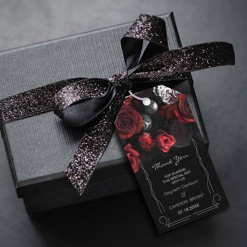 Dark Moody Black Red Florals Gift Tag
