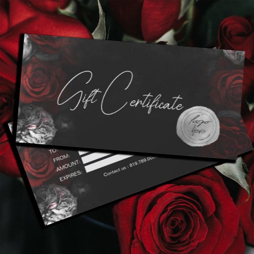 Dark Moody Black Red Florals Logo Gift Certificate