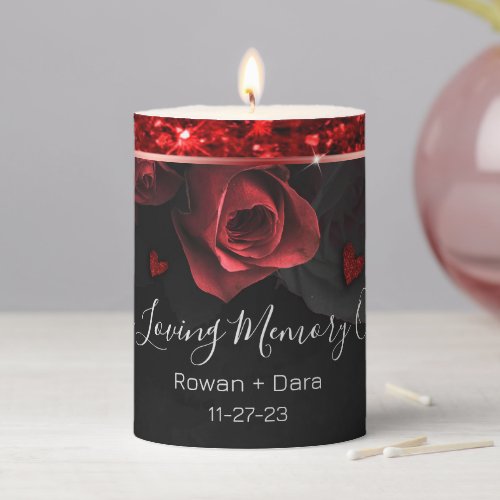 Dark Moody Black Red Florals Pillar Candle
