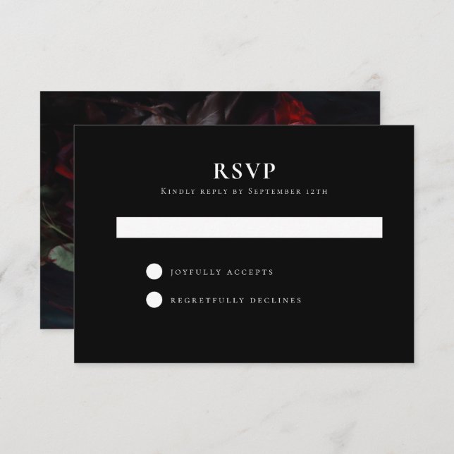 Dark Moody Black Romantic Roses Wedding Simple RSVP Card (Front/Back)