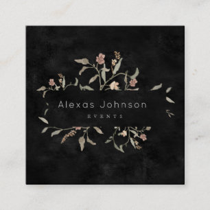 Dark Moody Black Rustic Autumn Floral Square Business Card