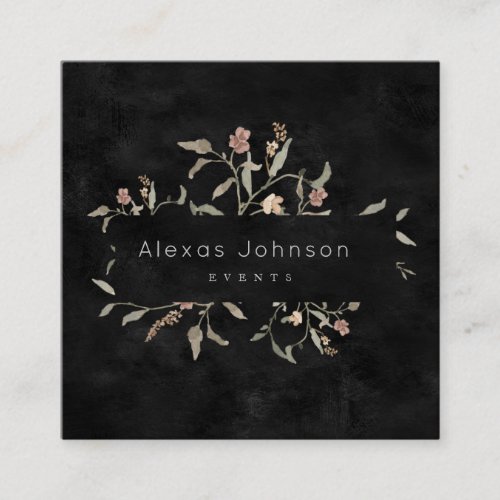 Dark Moody Black Rustic Autumn Floral Square Business Card