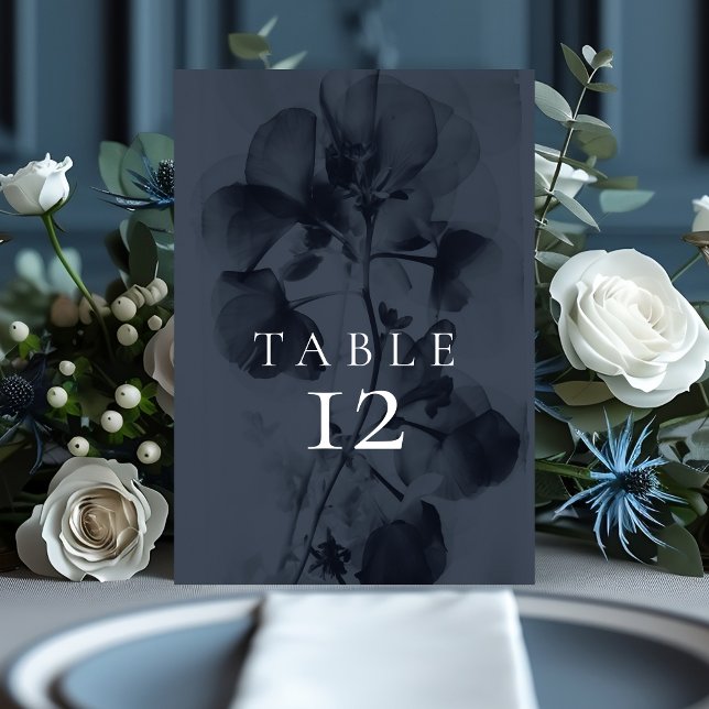 Dark Moody Blue Botanical Floral Wedding Table Number (Creator Uploaded)