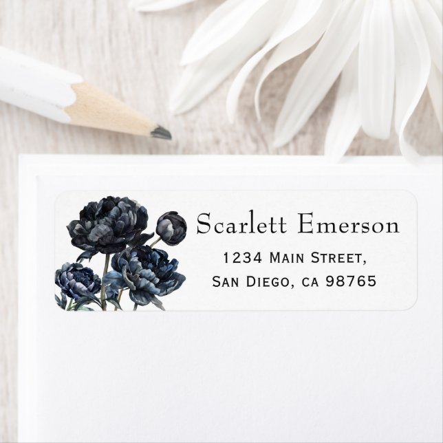 Dark Moody Blue Floral Bridal Shower Address Label (Insitu)