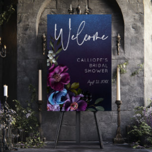 Dark Moody Blue Lavender Floral Bridal Shower Foam Board