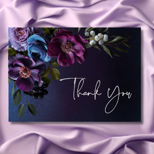 Dark Moody Blue Lavender Floral Bridal Shower Thank You Card