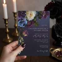 Dark Moody Blue Lavender Floral Modern Wedding